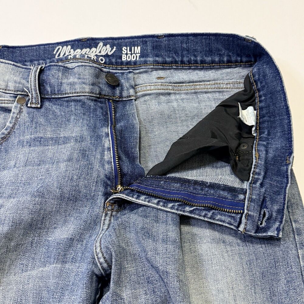Wrangler Retro Jeans Mens 34X36 Fits 34x34 Blue Slim Boot Bootcut Rodeo Light - Picture 8 of 12